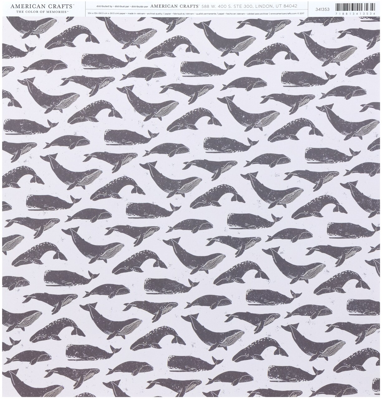 American Crafts Animal Single-Sided Cardstock 12"X12"-Epic Whale